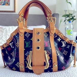 Louis Vuitton black monogram multicolor Theda PM hand bag vintage designer bag